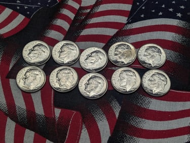 10 - 1960-D Roosevelt Dimes All 90% Silver, High BU