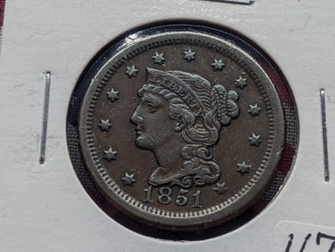 1851 U.S. Coronet Head Large Cent XF