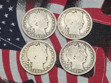 4 Barber Quarters 1898, 1899, 1900, 1900-S