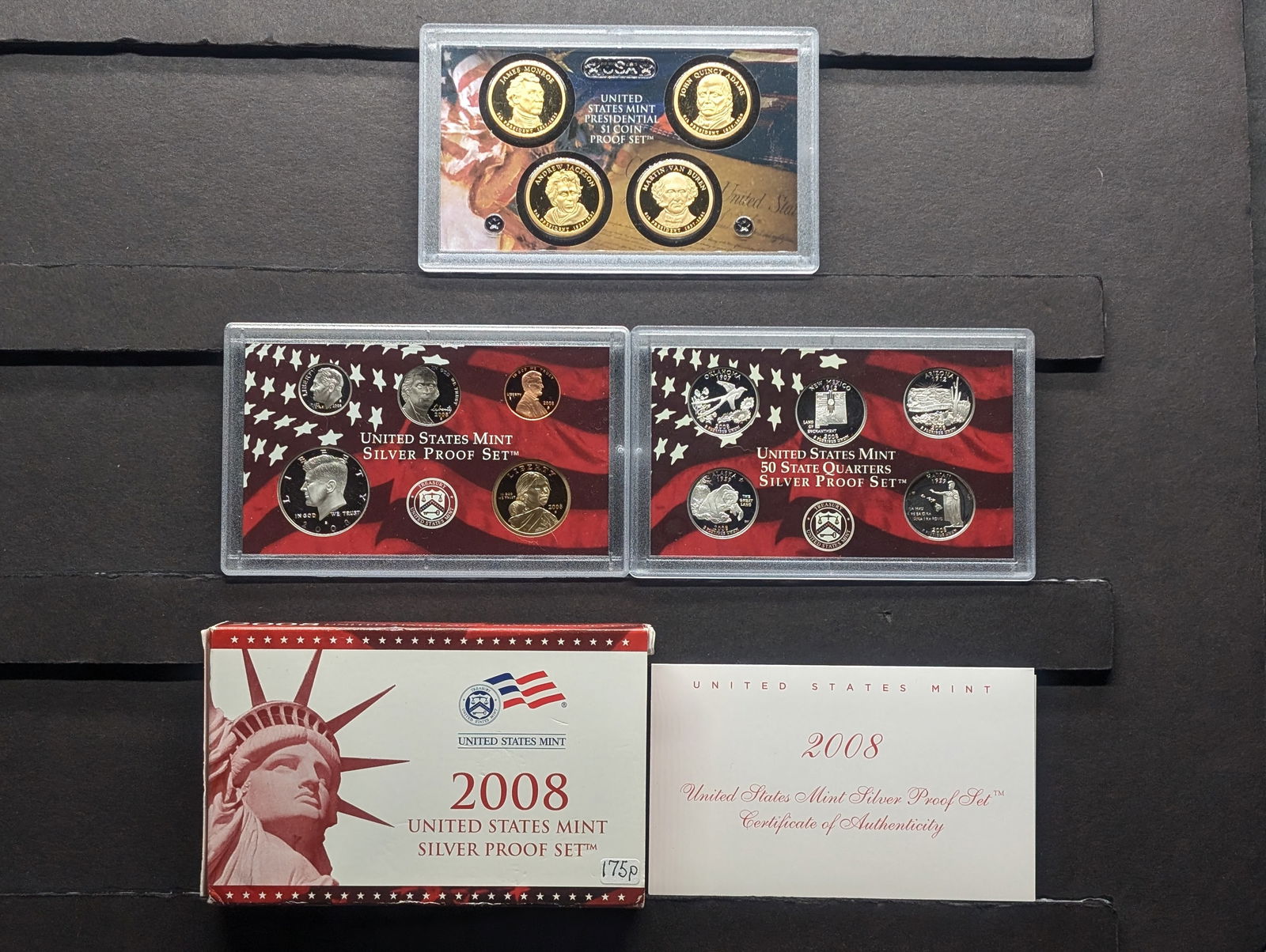 2008 -S "SILVER" U.S. Mint Proof Set w/7 Silver Coins, State Quarters & Presidential Dollars 14-Coin (1 of 8)