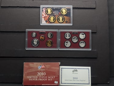 2010-S Silver Proof Set 14 Total Coins, 7 Silver Coins, and includes the Presidential Dollars &