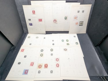 (12) Sheets With Embossed Stamps On Envelopes, Some Are Missing