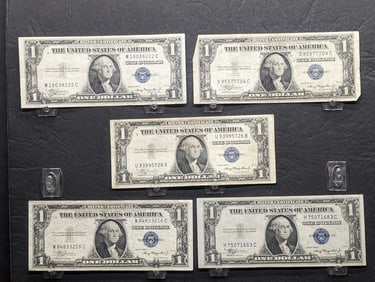 5 - Series of 1935-A One Dollar Silver Certificates, Very Nice Notes