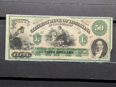 Obsolete Citizens' Bank of Louisiana $50 Note Patented June 30, 1857 Very Nice Clean Note