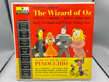 1963 The Musical Score of The Wizard of Oz & The Song Hits From Pinocchio Vinyl Album - DL 8387