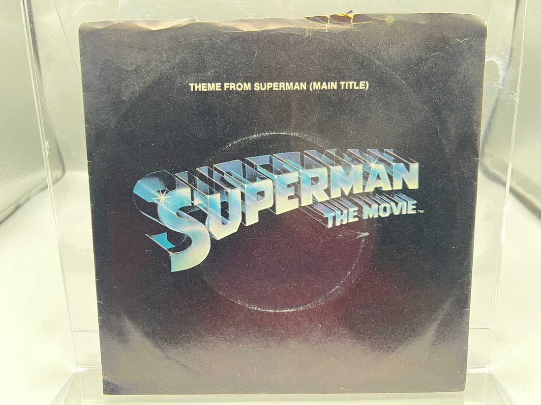 1978 Superman The Movie Love Theme From Superman/Theme From Superman 45 RPM Record W/ Picture Sleeve: 1978 Superman The Movie Love Theme From Superman/Theme From Superman 45 RPM Record W/ Picture Sleeve - WBS 8729 - Records are untested by auction house for play quality. All items are sold as is.