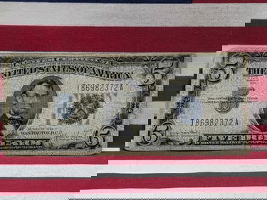 1934 D $5 Silver Certificate U.S. Note.