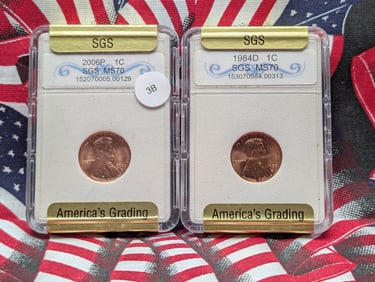 1984-D & 2006-D (labeled incorrectly) Lincoln Memorial Cents, Both SGS MS70.