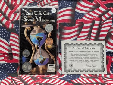 The Last Coins Of The Second Millennium, Penny, Nickel, Dime, & Quarter With COA