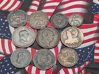 10 Rare Foreign Copper Coins Dated Pre-1900.