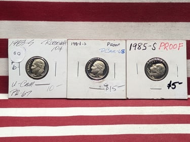 1983-S, 1984-S, & 1985-S Proof  Clad Roosevelt Dimes
