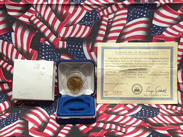 Copy - 1929 24kt Pure Gold Plated Indian Head Proof In OGP With COA
