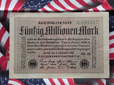 1923 German 50 Million Mark Note. Tough Post WWI Currency. UNC