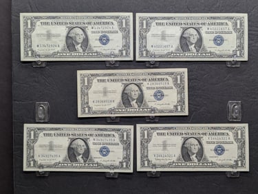 Crisp Unc. (4) 1957A, (1) 57-B Silver Certificates