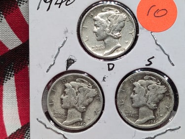 1940 P,D,S Mercury Dimes