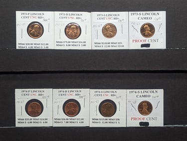 (8) Lincoln Memorial Cents, All Unc. & DC Proofs