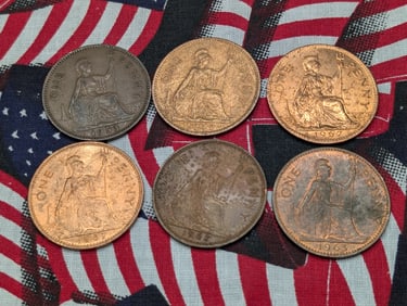 (6) Mixed Date Great Britain One Pennies