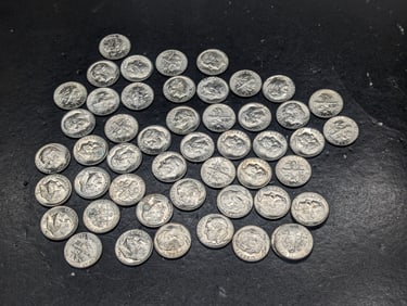 (50) 1964-D Silver Roosevelt Dimes, All BU