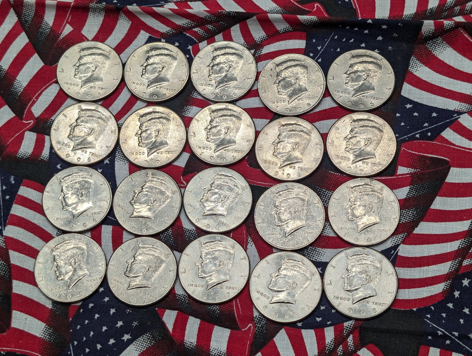 (20) Kennedy Half Dollars - 1995-P, 1996-D, (9) 1996-P, (2) 1997-D, (2) 1997-P, (3) 1998-D, & (2): (20) Kennedy Half Dollars - 1995-P, 1996-D, (9) 1996-P, (2) 1997-D, (2) 1997-P, (3) 1998-D, & (2) 1998-P