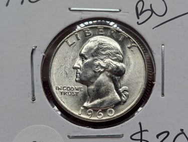 1960-D GEM BU Washington 25c. LUSTROUS. 90% Silver