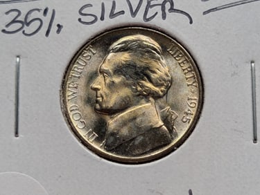 1945-D GEM BU Silver Jefferson Nickel. WWII Era. LUSTROUS