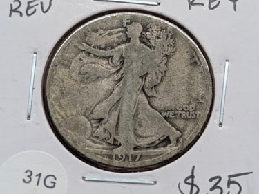 SEMI KEY 1917-S Rev. MM Walking Liberty 50c. Tough