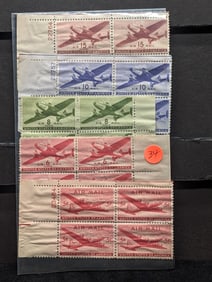 5-Vintage Air Mail Plate Blocks-no gum