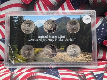 2005 P,D,S U.S. Mint Westward Journey Nickel Set, 6 Coins, No Box Or COA, Broken Case.