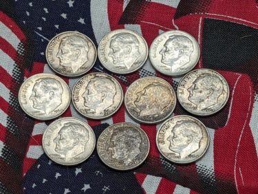 (8) 1964-P & (2) 1964-D Silver Roosevelt Dimes