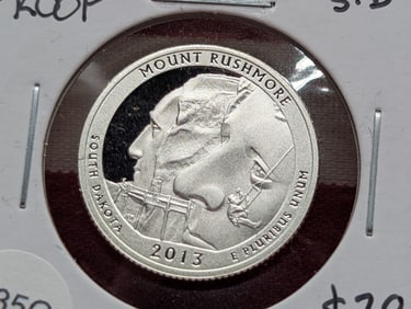 2013-S PROOF 90% Silver ATB " Mount Rushmore" 25c. High Book Value
