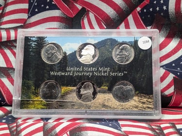 2004 P,D, S U.S. Mint Westward Journey Nickel Set, 6 Coins, No Box Or COA, Broken Case.