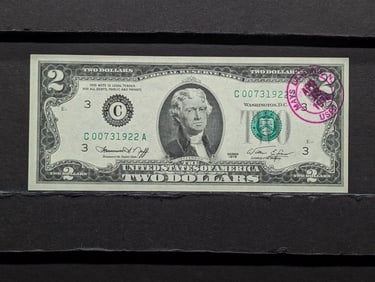 1976 Crisp Unc. $2 Fed Res Note-USPO Stamp-First Day Of Issue