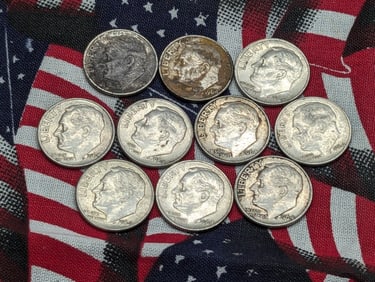 (8) 1964-P & (2) 1964-D Silver Roosevelt Dimes