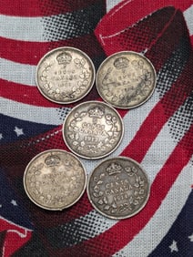 5 - Nice Grade Canada 5 Cents 92.5% Silver.