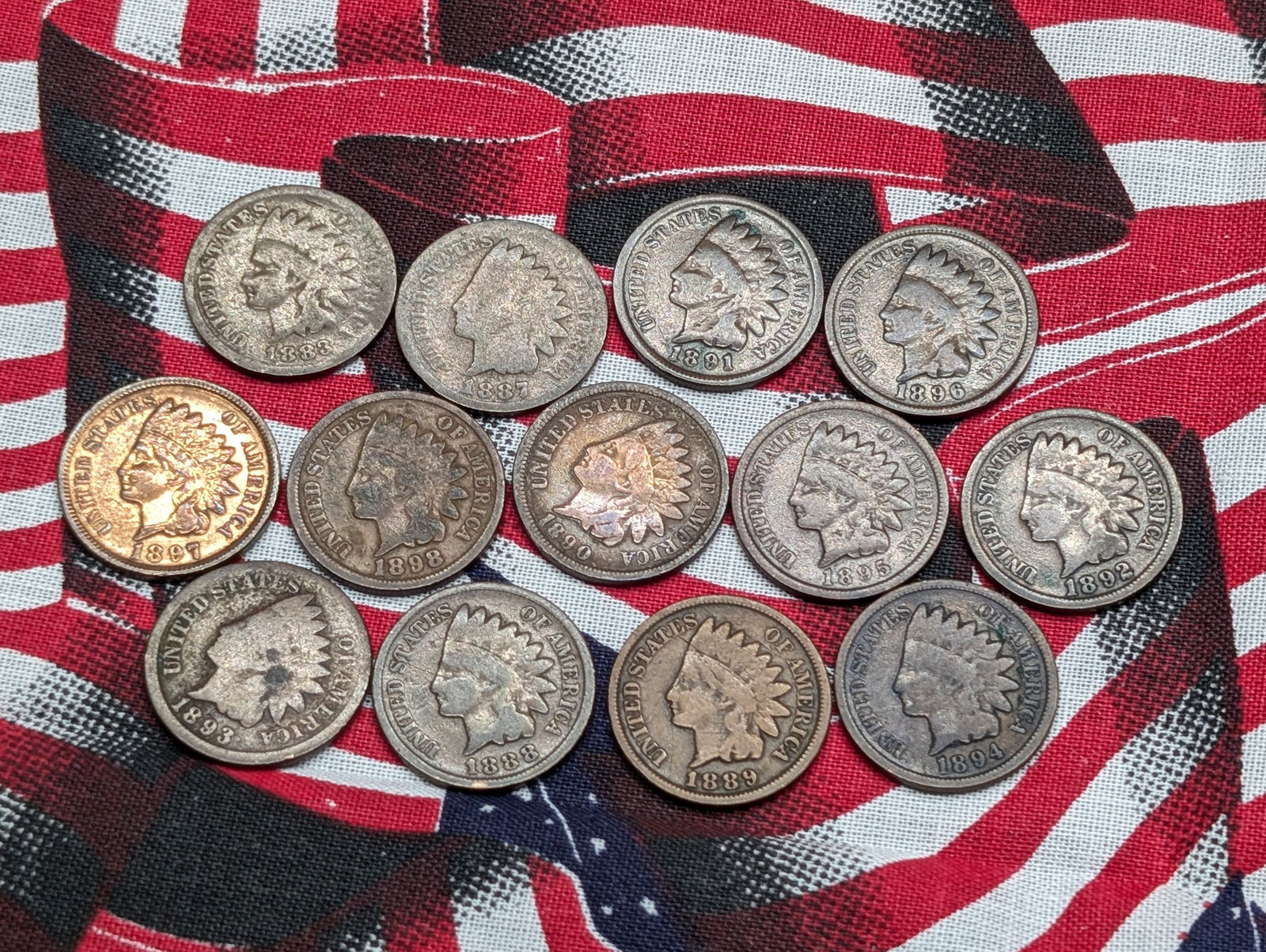 13 - Different Date Indian Cents.  1883-1898. (1 of 4)