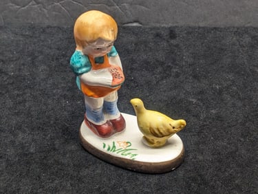 Occupied Japan Porcelain Figurine – Child Feeding a Chicken, ca. 1945–1952