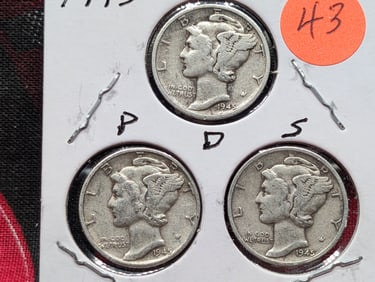 1945 P, D, S Mercury Dimes