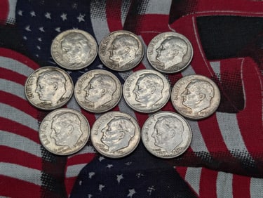 (1) 1963-D, (8) 1964-P, & (1) 1964-D Silver Roosevelt Dimes