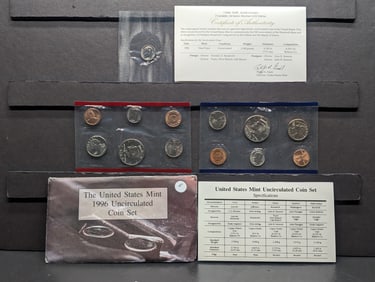 1996 P,D US Mint Unc. Coin Set - Contains 1996W KEY DATE 50th Anniversary Roosevelt Dime. OGP/COA