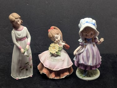 Group of (3) George Z. Lefton porcelain figurines, Japan, includes KW4200 tall girl with flower,