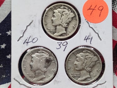 1939, 40, 41 Mercury Dimes
