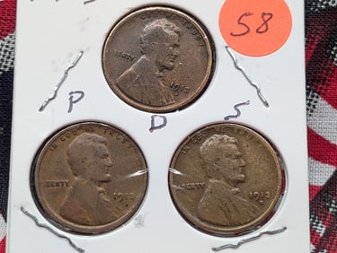 1913 P, D, S Lincoln Cents