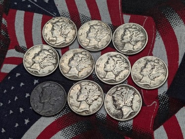 (1) 1944-D & (9) 1944-P Mercury Dimes