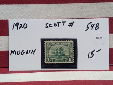 1920 The Mayflower 1 Cent Stamp, Scott # 548, Mint, Original Gum, Never Hinged