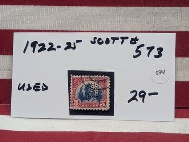 1922-25 America 5 Dollars Used Stamps, Scott # 573