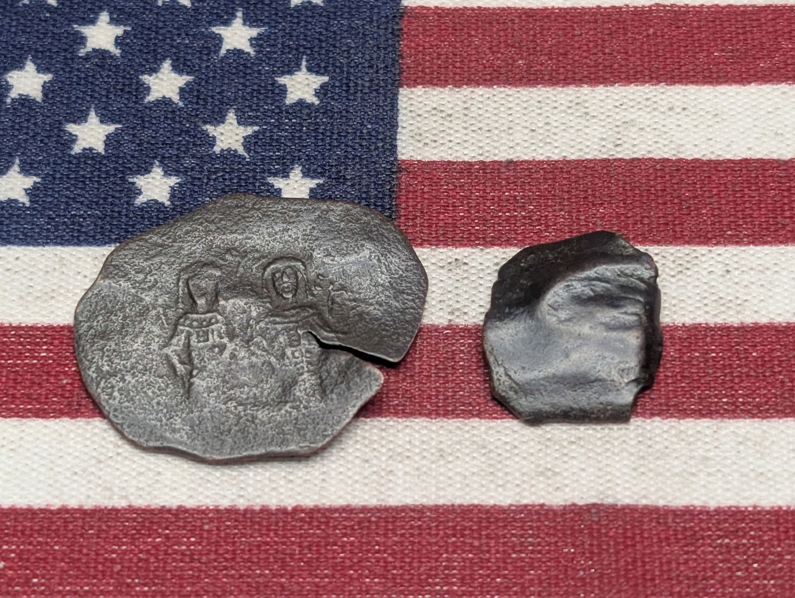 Two 12th-14th Century (Depicting Jesus and Mary, Nice Grade's) Byzantine Cup Coins-Medieval Coin, (1 of 2)