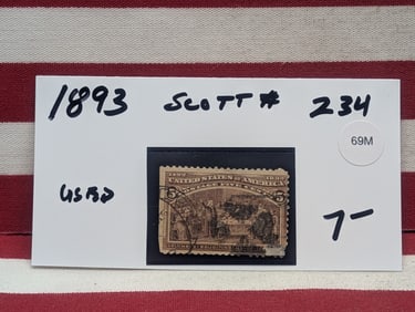 1893 Columbus 5 Cent Used Stamp, Scott # 234