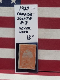 1927 Canadian 20 Cent Mint Stamp, Scott # E-3, Never Used