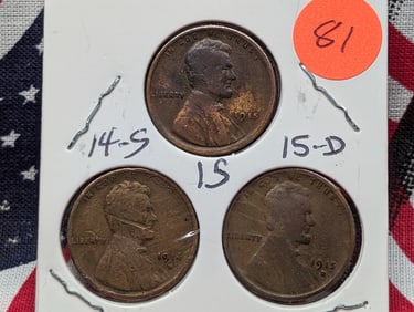 1914-S, 15, 15-D Lincoln Cents