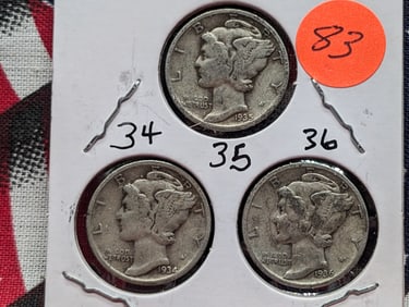 1934, 35, 36 Mercury Dimes